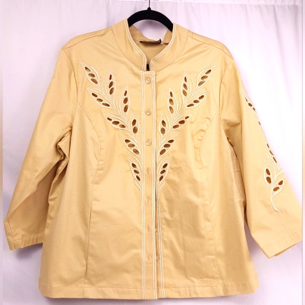Bob Mackie Wearable Art - Long Sleeve - Golden Button Down - Size XL